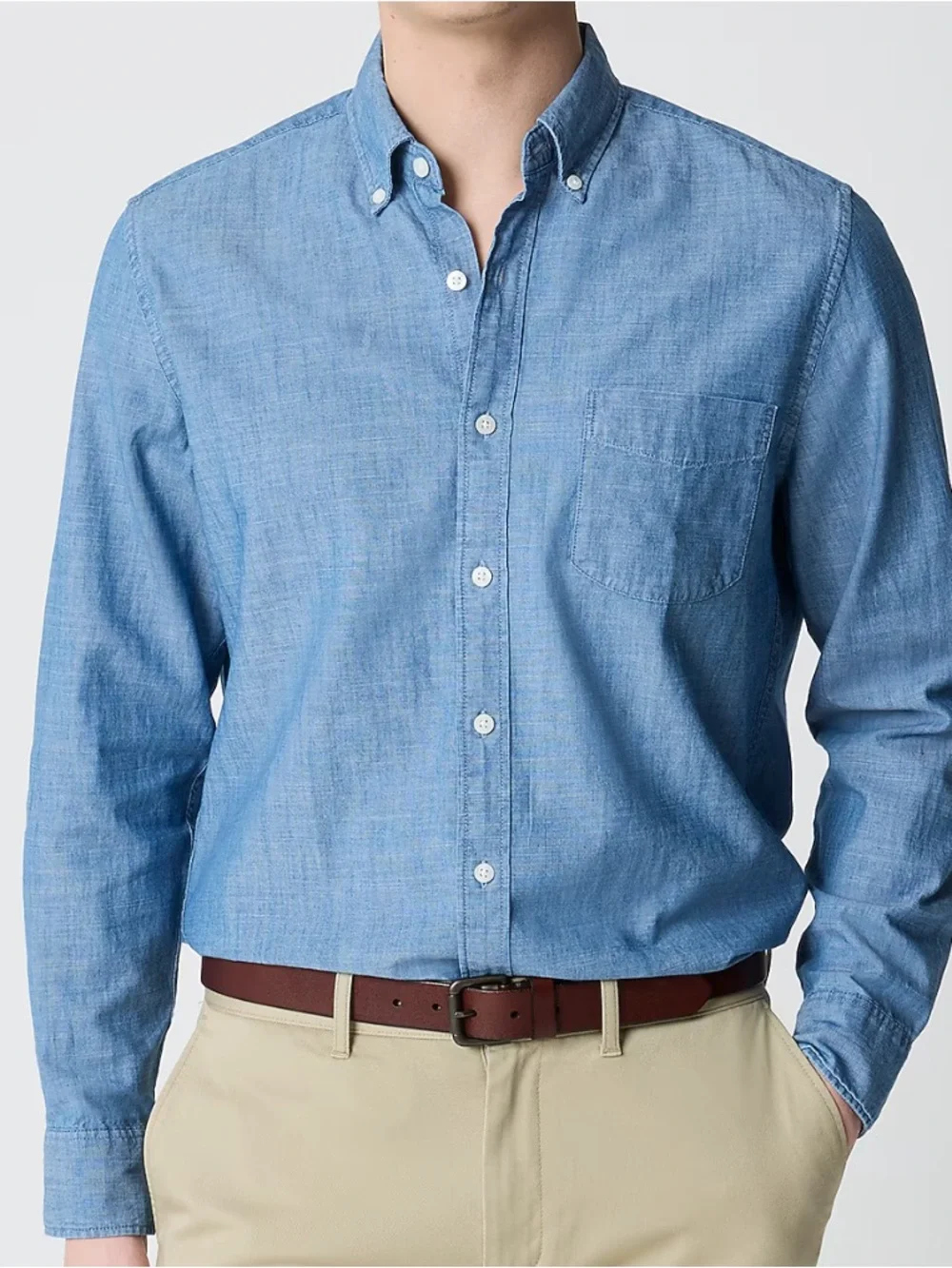 J. Crew Men's Light Blue Chambray Cotton Button-Down Shirt